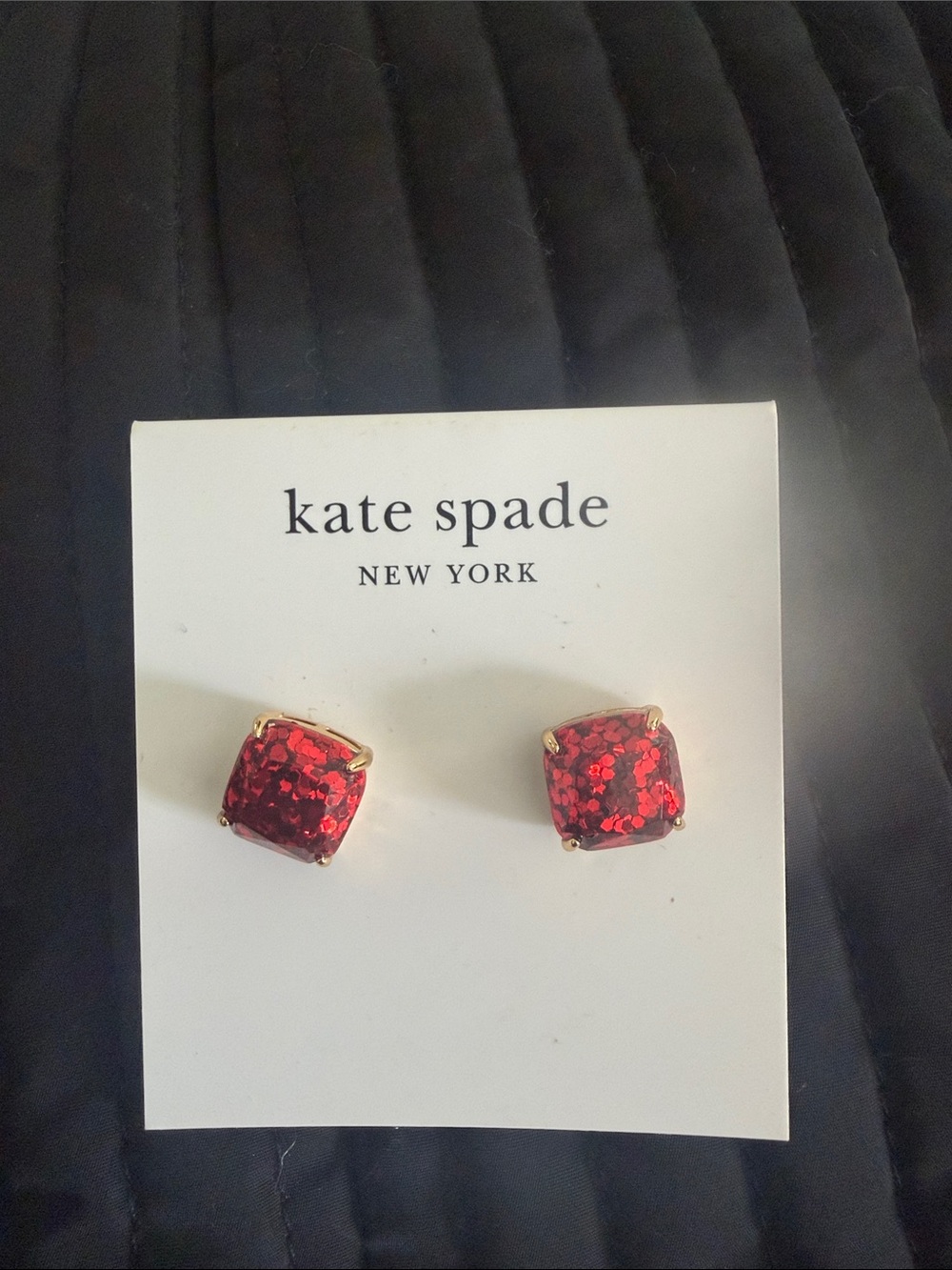 kate spade Red Glitter Square Stud Earrings